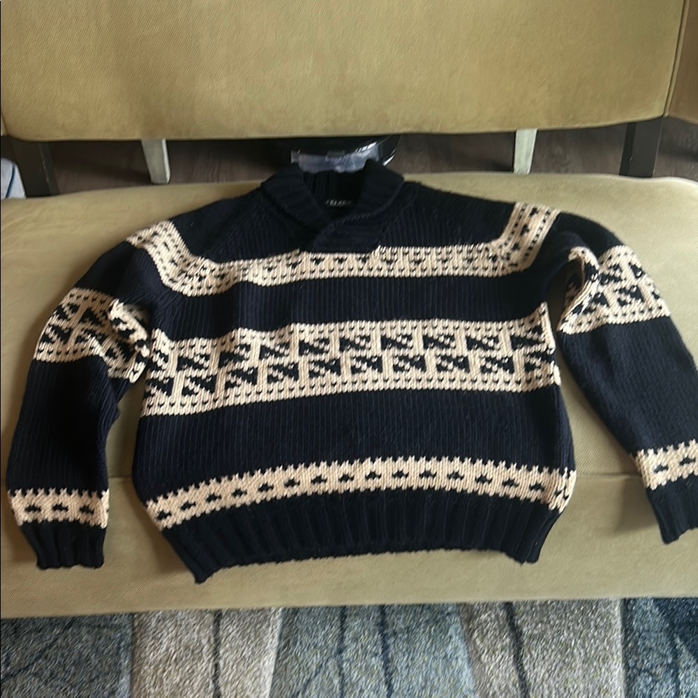 Men's Blue and Cream Made in Italy Sweater